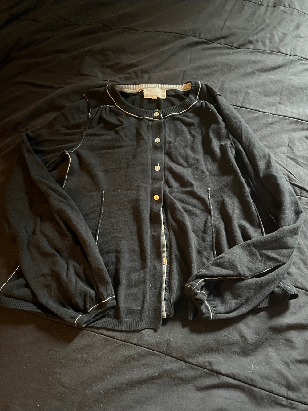 Black Button-Front Lightweight Cardigan with Contrast Trim - Unknown Brand